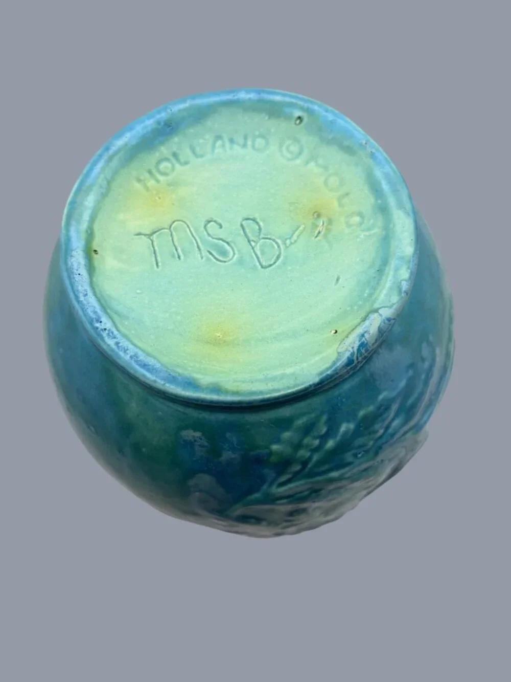 VTG Holland Mold Floral Art Pottery Vase Signed MSB – Blue Relief Flower Vase